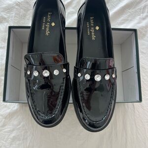 Kate Spade Black Patent Leather Loafers with Rhinestones